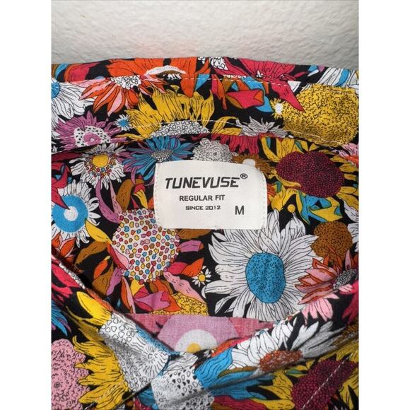 Tunevuse Mens M Long Sleeve Button Up Hippie Shirt Retro Floral Colorful - Picture 2 of 8